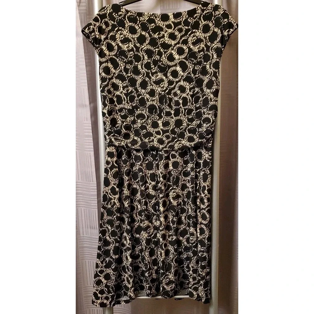 CHAPS Ralph Lauren Women's‎ Jersey Dress Geometric Black Ivory Stretch Size XL